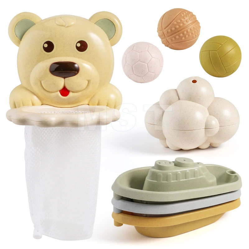 Baby Bath Toys Shower Toys Suction Cup Bathtub Basketball Hoop Stacking Floating Boats Train Toddler Mold Free Baby Bath Toys