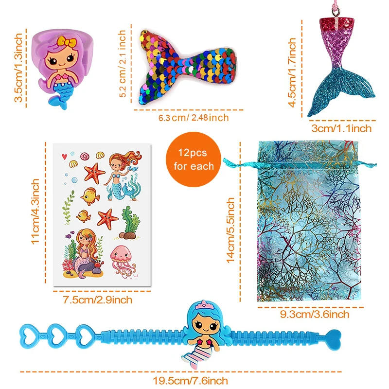 72pcs Custom Goodie Bag Supplies Little Mermaid Birthday Accessories Wedding Favor for Girls Mermaid Themed Party Favors