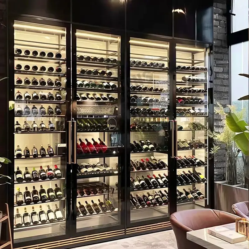 Luxury Wine Cellar Cooler Built-In Gold Wine Refrigerators Cooler for Hotel /Bar with Constant Temperature and Humidity System