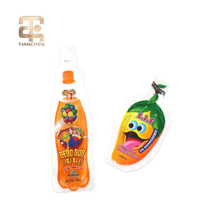 Hot Selling Fruit Mango Shaped Transparent fruit juice plastic soft tube bag for ice pop Liquid Juice Plastic Packaging Bags