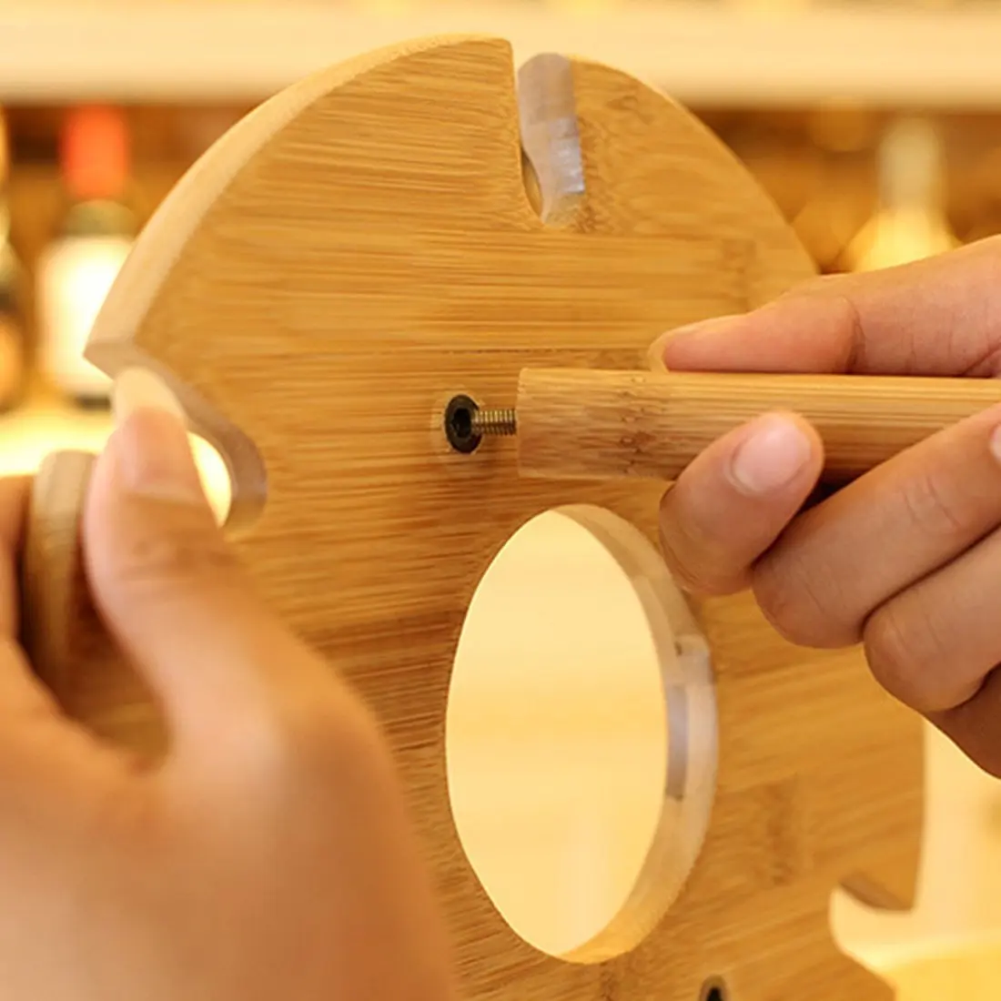 Wine Bottle Holder Wine Glass Rack Bamboo Wine Tabletop Display