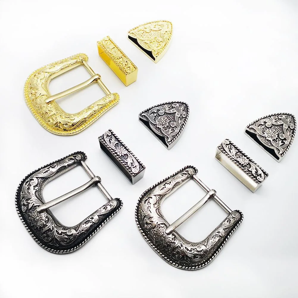 Factory Wholesale Antique Western 3 Piece Belt Buckle Set