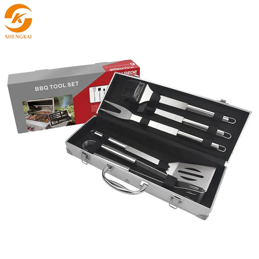 Hot Search 6PCS Stainless Steel BBQ Tools camping grill accessories for barbecue grill mat