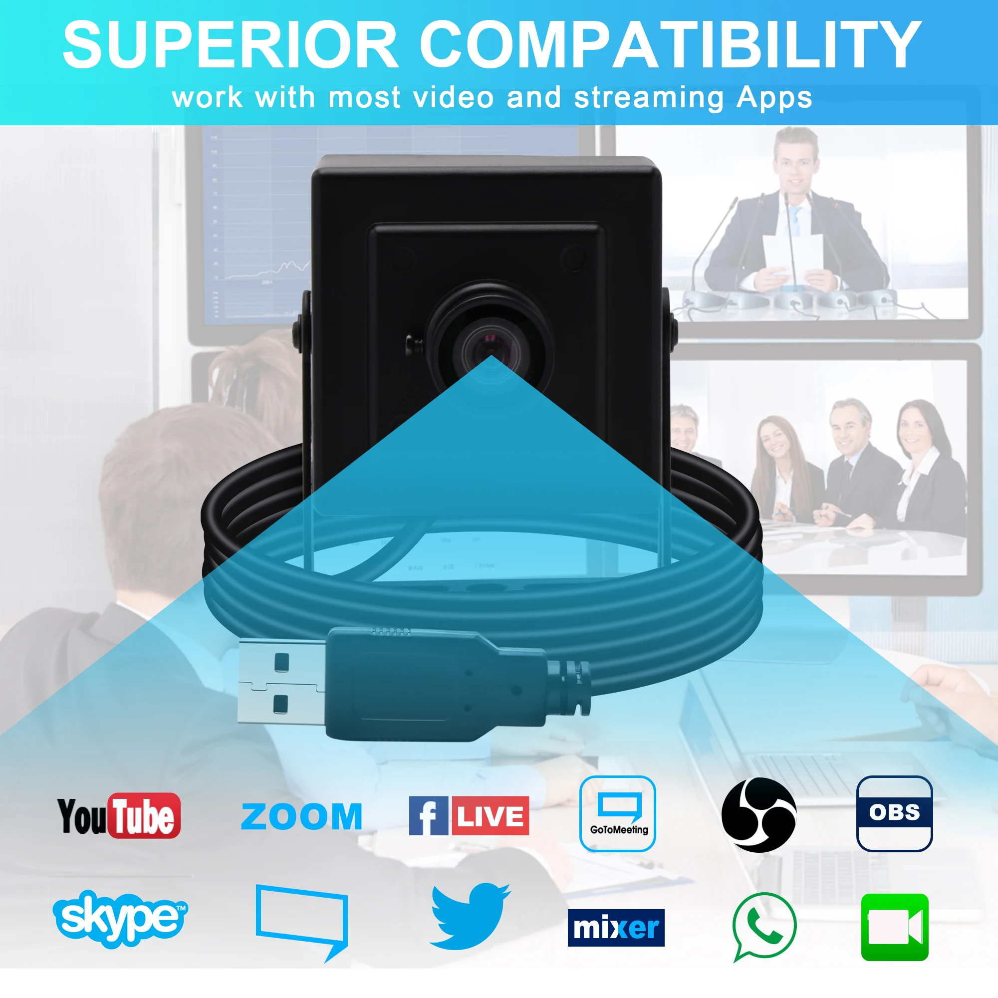 ELP 2.0Megapixel 1080P USB Web Camera Wide Angle  No Distortion lens Mini USB Camera Without Distortion for PC Laptop ATM KIOSK