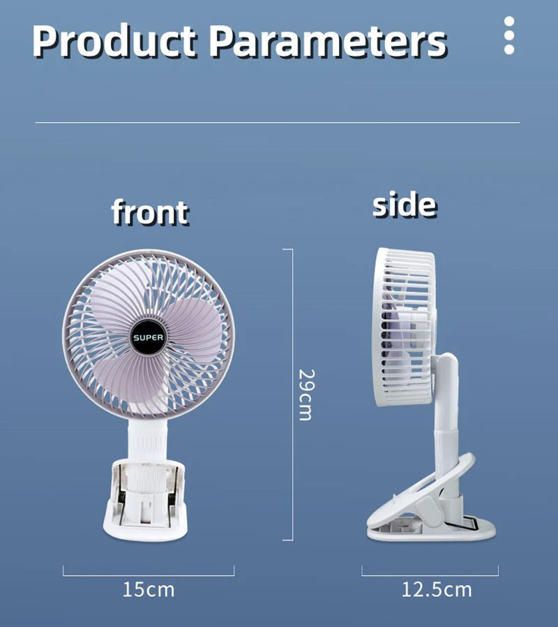 A2 Portable Handheld Fan 3 gear Adjustable Mini Electric Fan With Clip USB Rechargeable For School Silent Desk Clip Fan