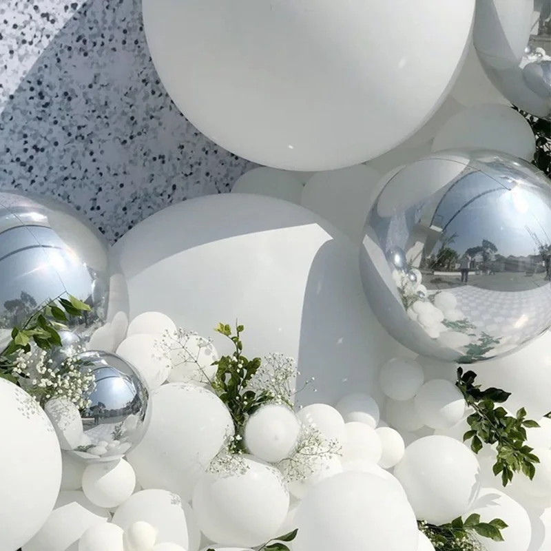 125 Pieces 4D Silver Foil Balloons Arch set Macaron White Balloons Garland Arch Kit For Birthday Baby Shower Decorations