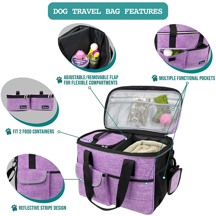 
Dog Travel Bag Airline Approved Tote Organizer with Pockets Pet Travel Set for Dog 