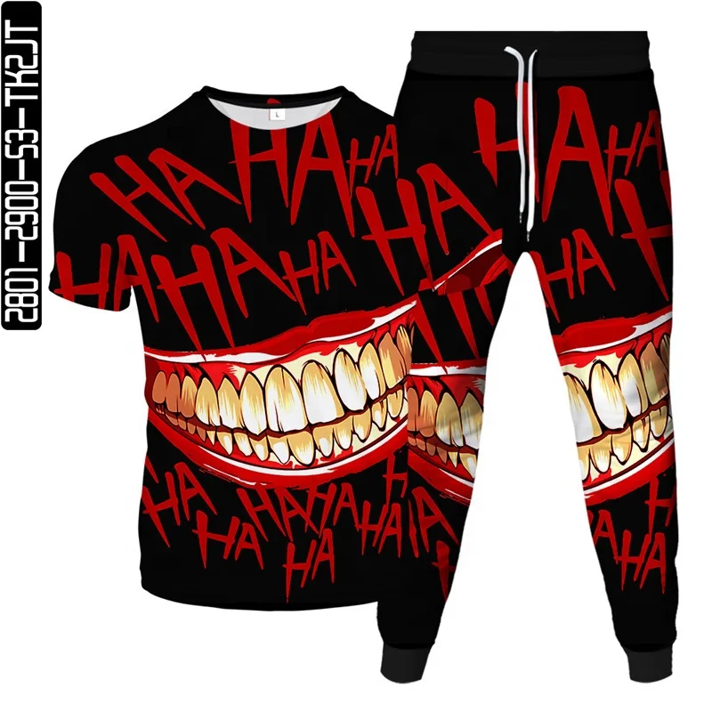 DLL 2021 digital printing mouth Short Sleeve 3D Printed Summer plus size t shirt Jogging Suit  Hip Hop men shorts and shirt set