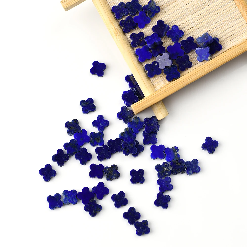 Hot selling Natural lapis lazuli wholesale Four Leaf Clover Style loose stone cutting Smooth and flat Lapis gemstone