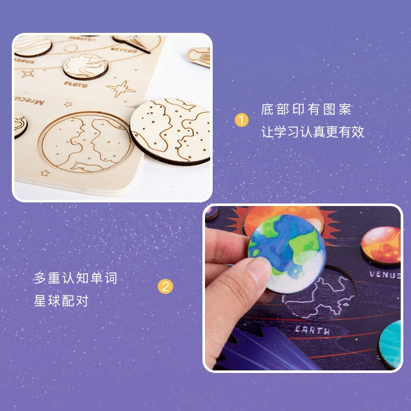 New Montessori Wooden Toys Eight Planets Puzzle Earth Sun Solar System Planets Planets Cognition Educational Toys Children Gifts