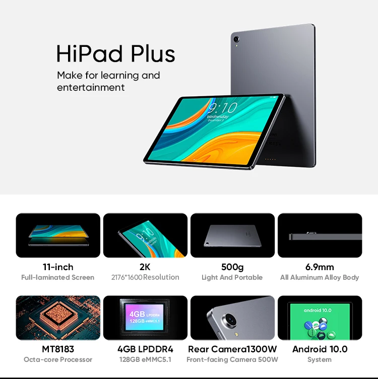 CHUWI HiPad Plus Android 10.0 11', Full Metal, 7300mAh Battery 4GB LPDDR4+128GB EMMC 4GB LPDDR4+128GB 2 in 1 android tablet