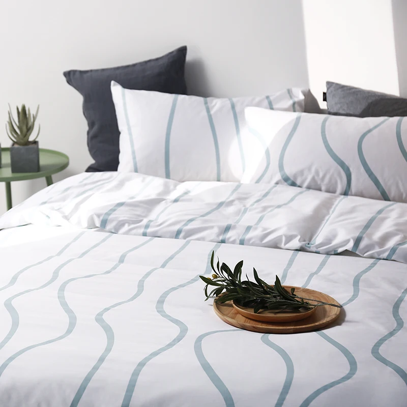Luxury Hotel White 3cm Stripe Jacquard Duvet Cover Bed Linen 100% Cotton brocade Bedding Set