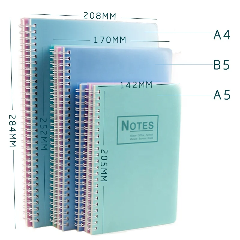 hard plastic material pvc sheet vinyl pp clear cover spiral coil a4 practice binding ring notebook school logo with yellow paper