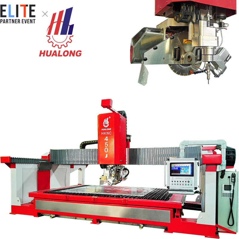 HUALONG stone machinery HKNC-450J multifunction 5 Axis CNC sawjet granite mable stone cutting machine bridge saw plus water jet