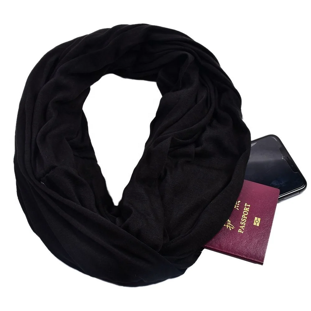 Infinity Solid Color Scarf with Hidden Zipper Pocket for Women Lightweight Travel Wrap