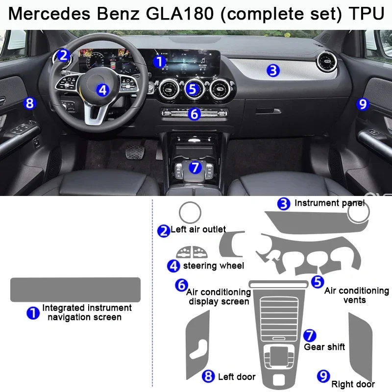 Tpu Film for Mercedes Benz GLA GLB GLA180 GLA200 GLB180 GLB200 Car Interior Sticker Center Console Gear Navigation Door Panel