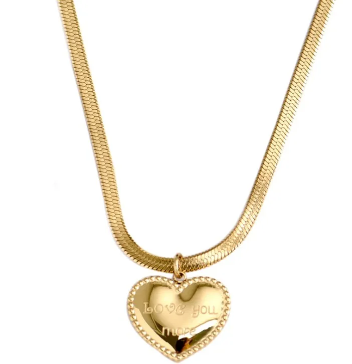 Titanium Steel Classic Love Heart  Necklace For Women Gold Color Polished snake chain Famous Pendant Anniversary Gifts
