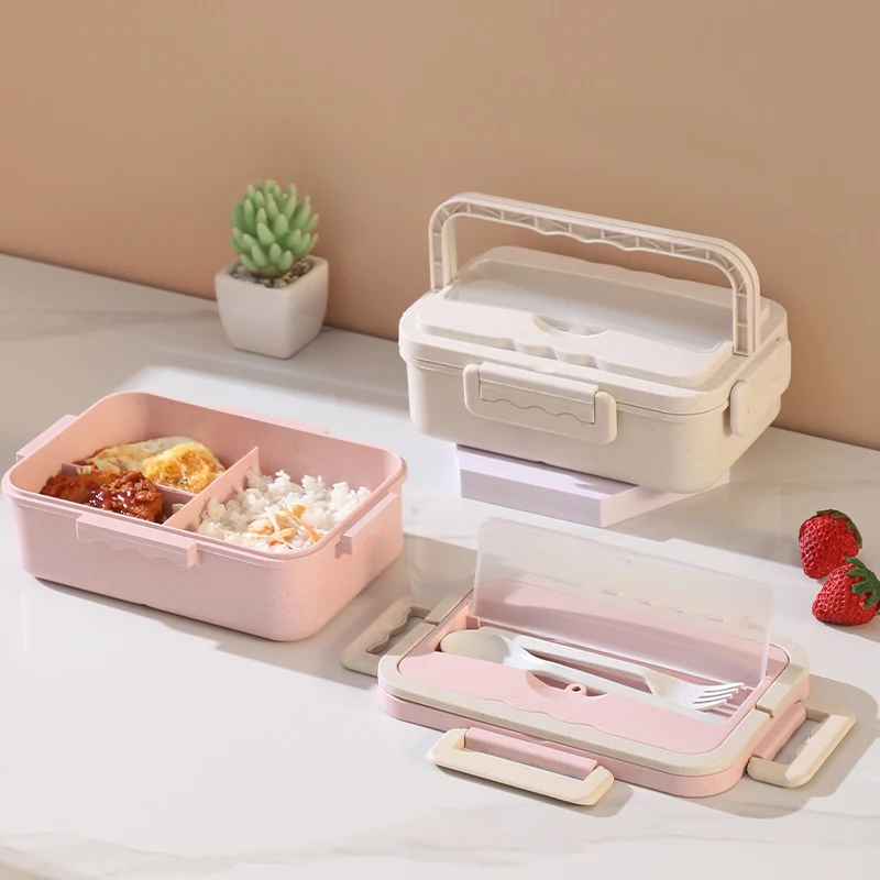 3 разделителя Bento Box с посудой Пшеничная солома контейнеры для обеда детей подростков