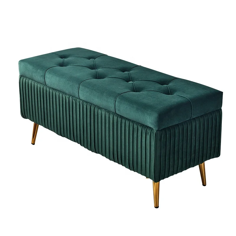 Modern New Design Metal legs long sofa stool and fabric velvet  chair ottoman stool