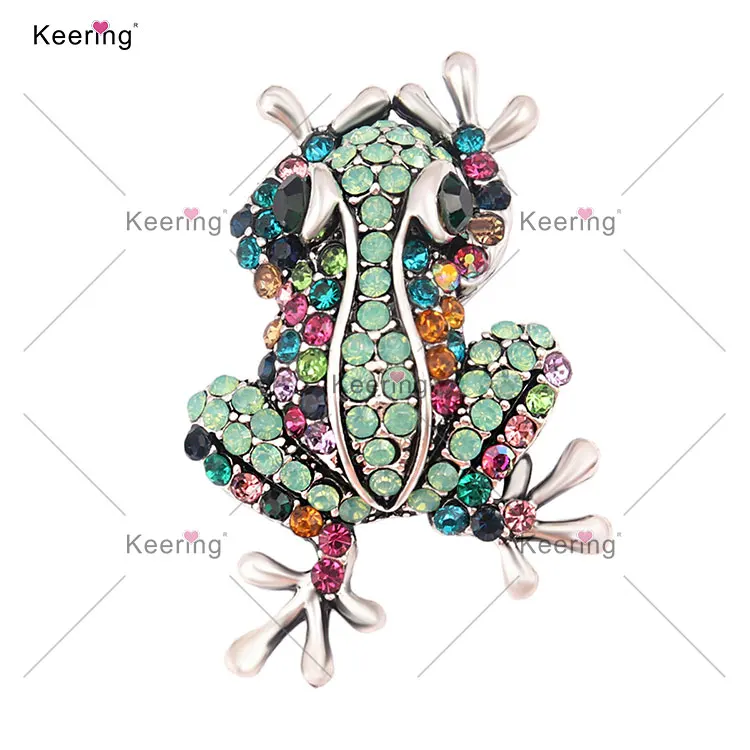 WBR-1762 Keering Luxury Stainless Steel Mosaic Diamond Pin Frog China Wholesale Women Brooches With Rhinestone For Dress Suit