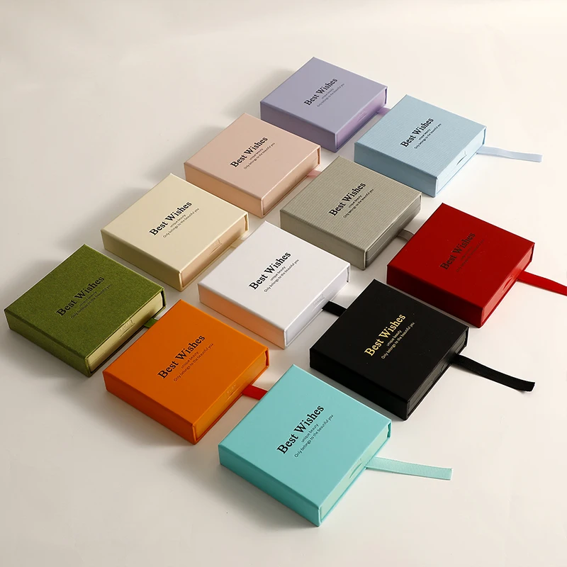 Hot Square Slide Drawer Paper Jewelry Box Ring Display Holder Case Classic Transparent FE Film Jewelry Gift Set Box Packaging