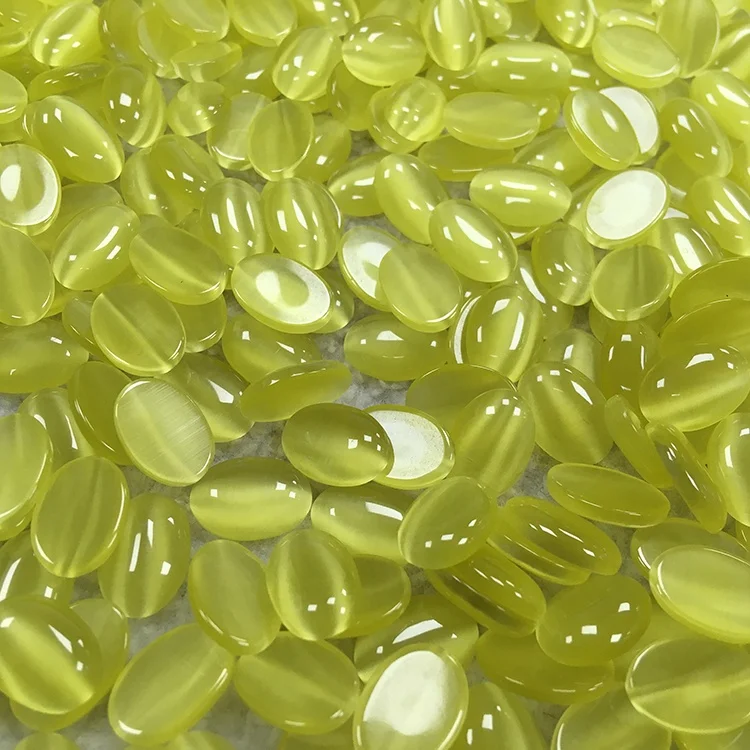 Овальные дешевые стеклянные красочные бусины кошачий глаз оптом плоский черный камень Кабошон