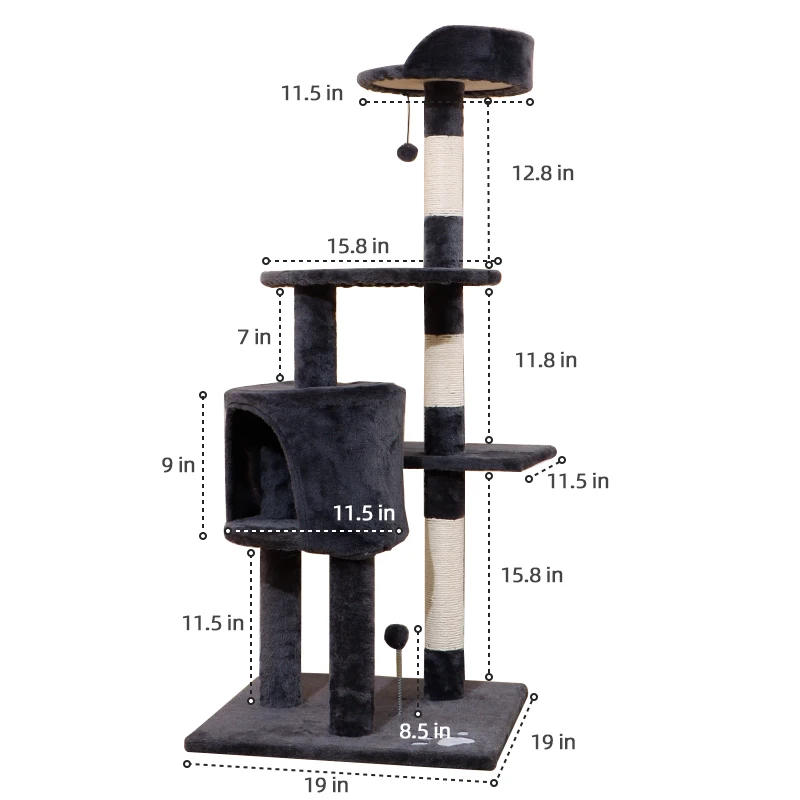 Novel four-story treehouse toy kitten activity cat tree  natural fiber covered scratching column climbing rack cheap cat towers