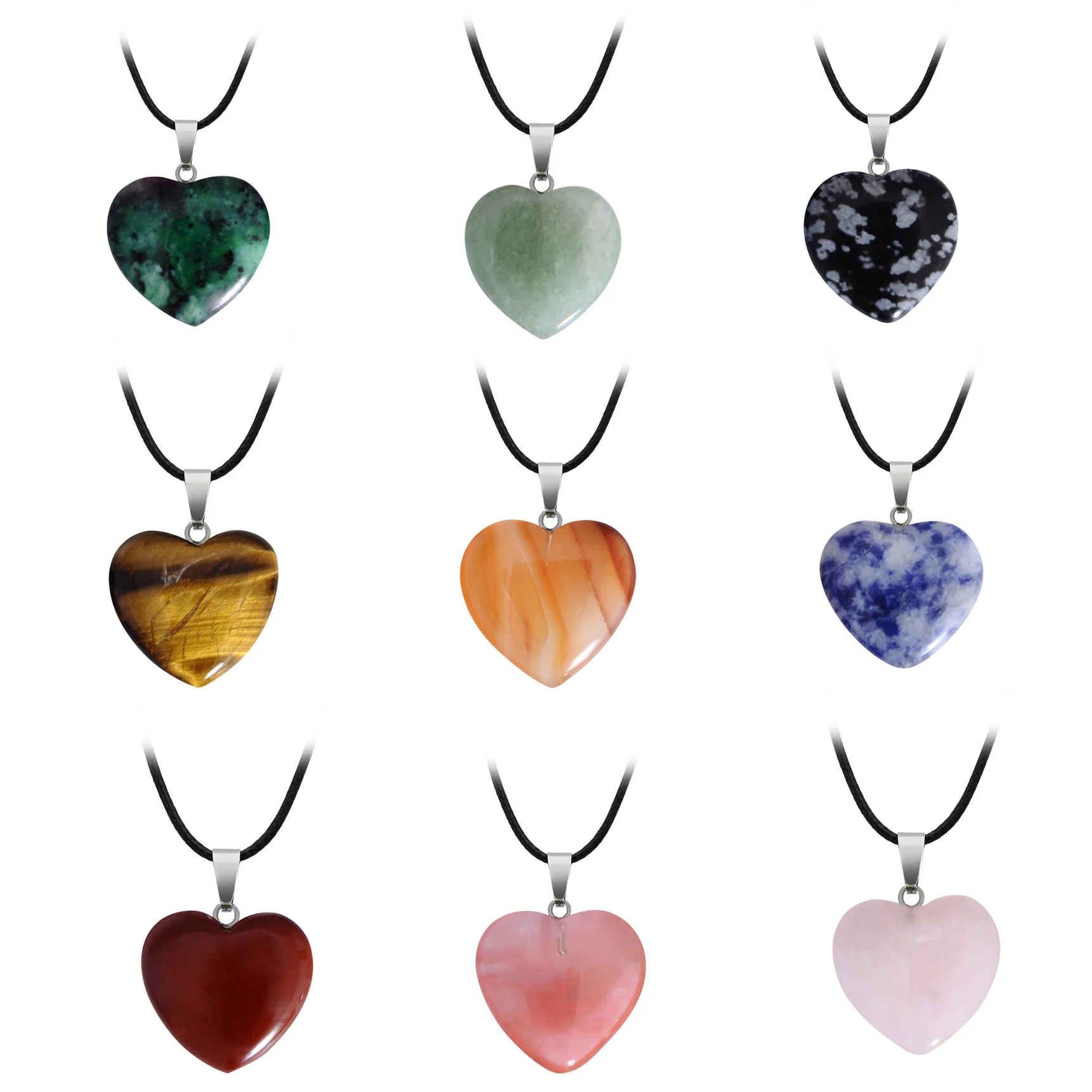 Hand carved colored heart shape natural stone pendants for necklace making