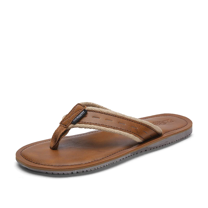 Cheap Best Quality Summer PU Leather Strap Designer Flip Flops For Man