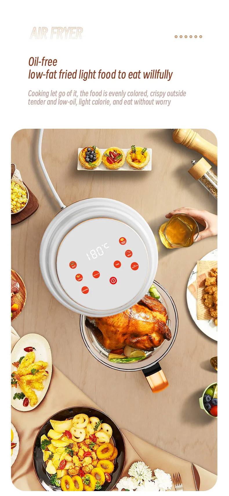 Factory Price High Quality Visual 4L Capacity 6 Menu Electric Air Fryer For Home Use