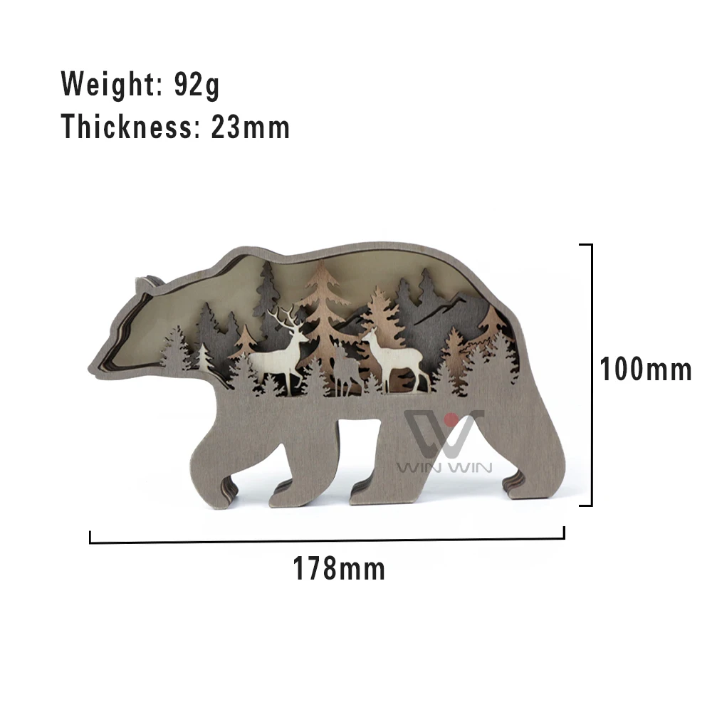 Christmas Wood Carved Handmade Ornament 3D Laser Cutting Wooden Home Decoration