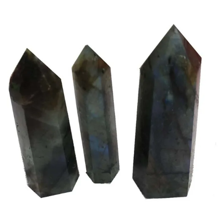 Natural blue rainbow moonstone double-pointed six prisms large crystal column point
