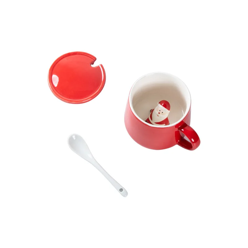 GZYSL INS Red 3D Animal Cute Christmas Gift Ceramic Cup Unique Hand Painted Personalised Chocolate Tea Milk Coffee Lid Spoon