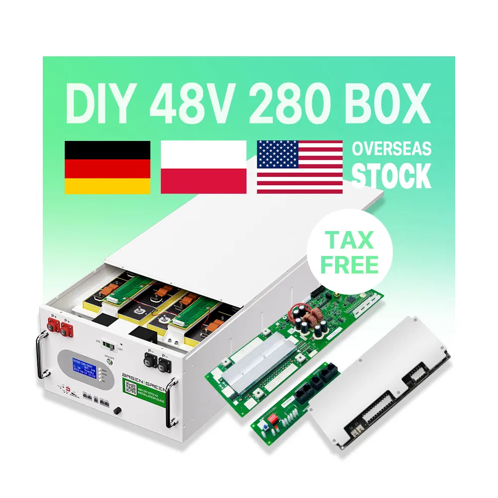 BASEN 48V 16Pcs 280Ah 300Ah Metal Case lifepo4 Battery Pack Accessories Kits DIY For 10KWH 15KWH Home Solar Energy Storage Box