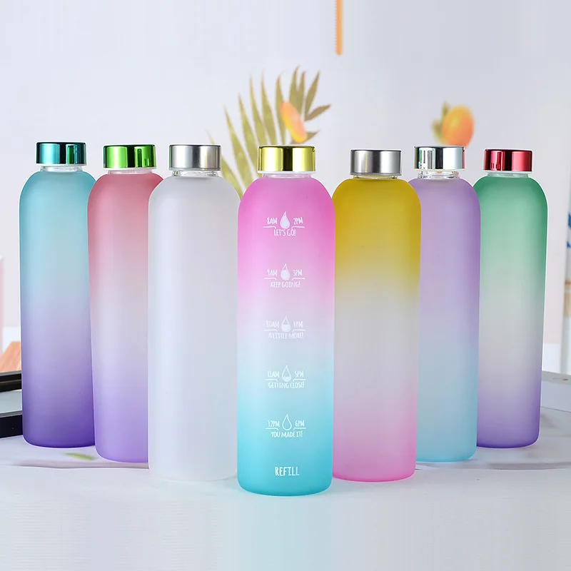 borosilicate  glass water Bottle With Time Marker 32 OZ, 1 Liter, Motivational Reusable  Water Bottles - BPA Free