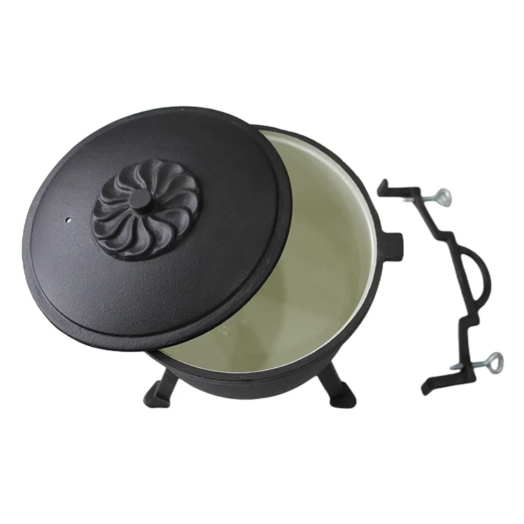 Pre-seasoned Cast Iron Three Legs Cauldron with Lid and Handles for Camping Cookware non stick deep cast iron potjie pot