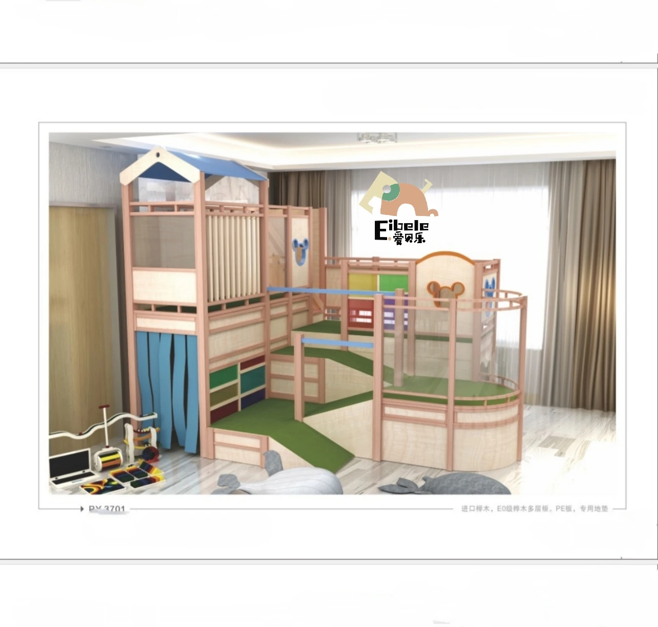2024 Wholesale Preschool Kindergarten Kids Wooden Playroom Kids Baby Indoor Playground With Slide Set Playhouse