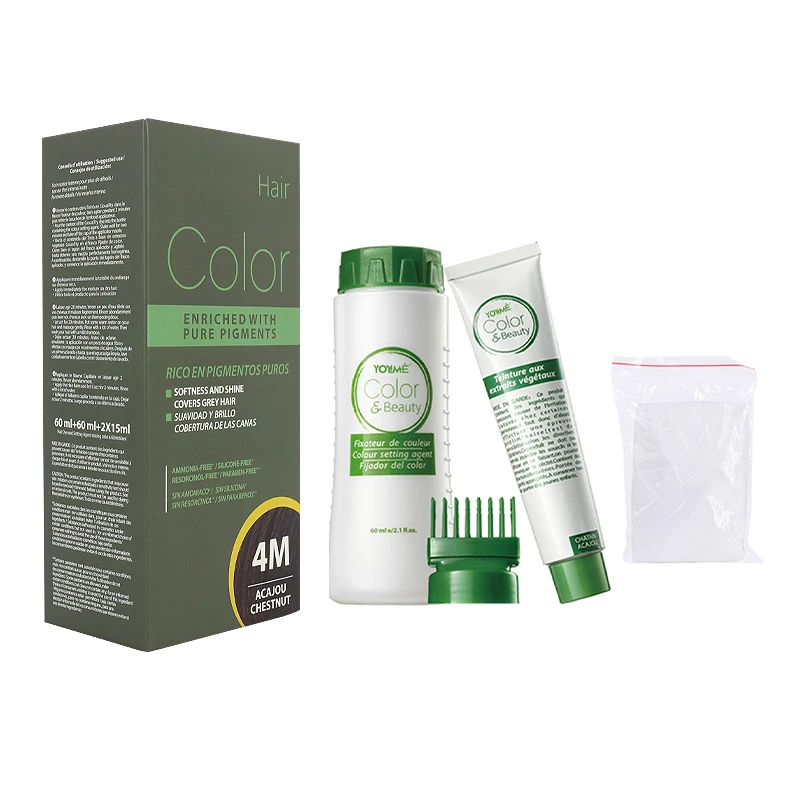 Private Label 100% Gray Coverage 4M Acajou Chestnut Ammonia Free Long Lasting Results Natural Plant Permanent Hair Color