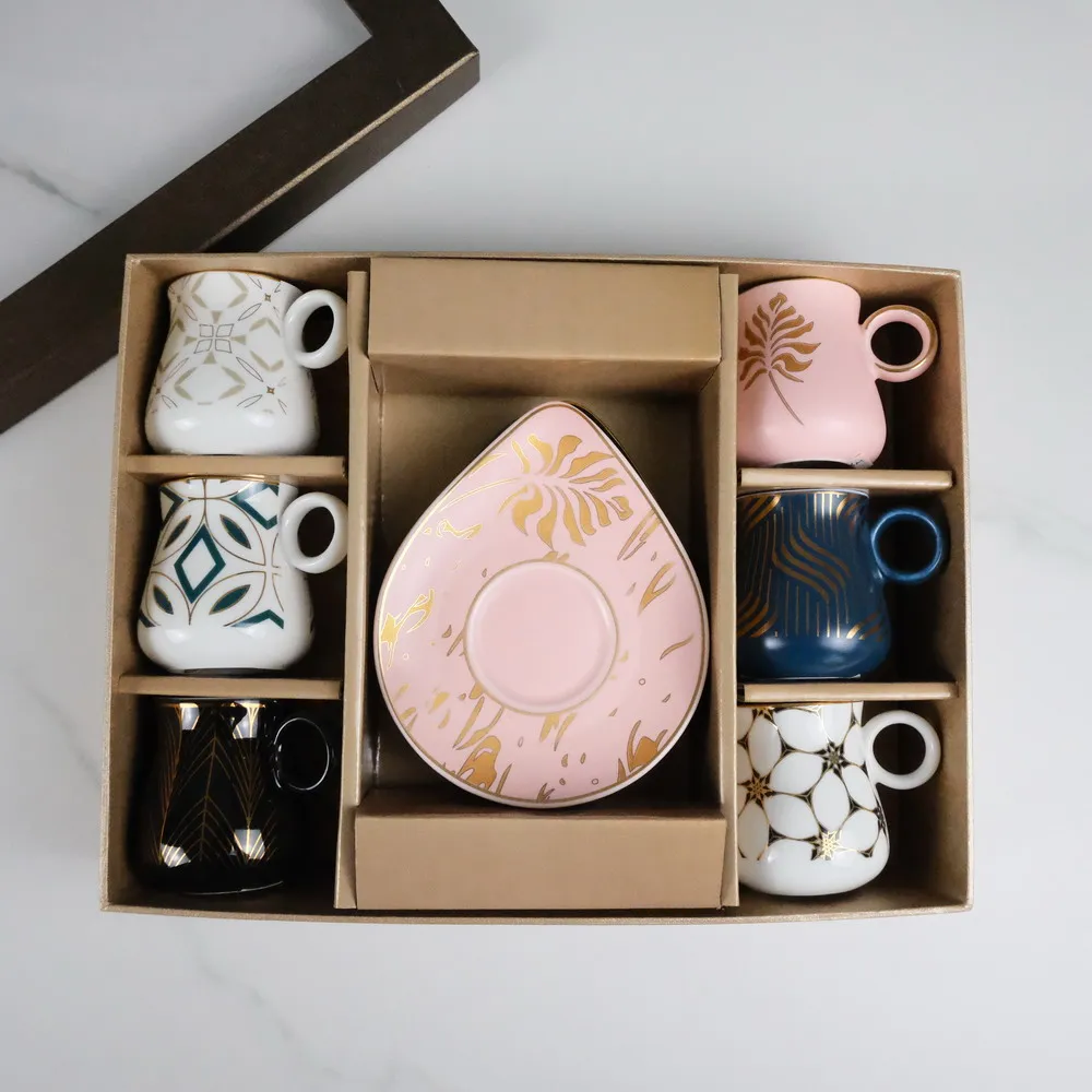 Wholesale Custom Logo Cup And Saucer Set Of 6 Southeast Asia Style Colorful Tea And Coffee Cup Set