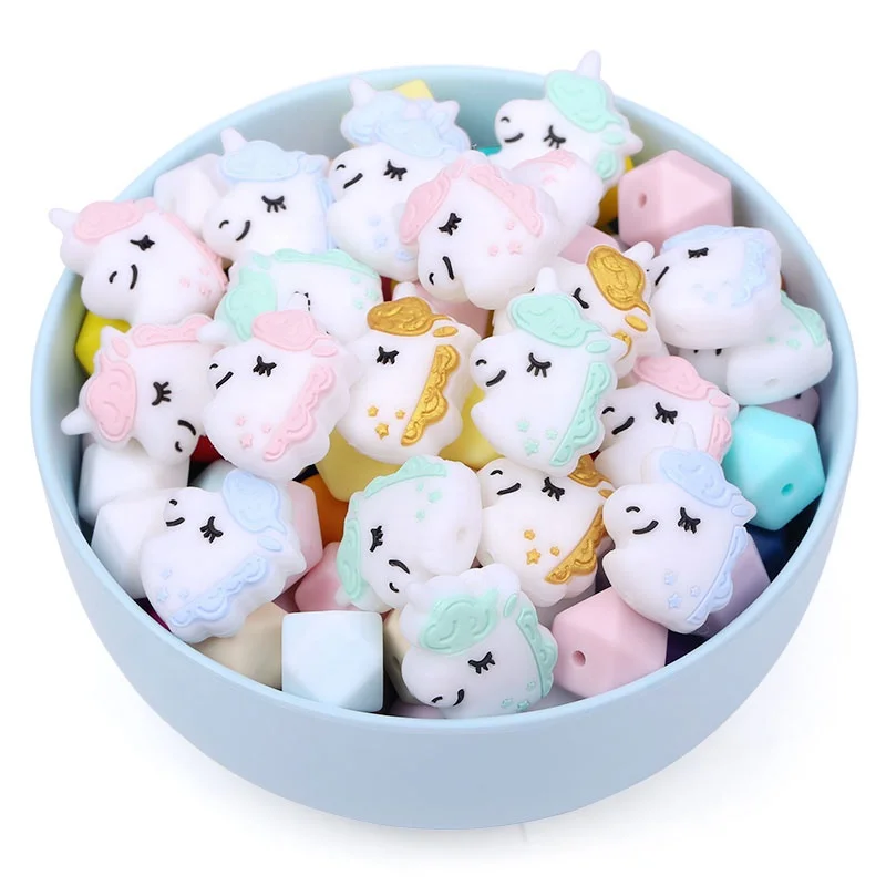 In Stock BPA Free DIY Pacifier Chain Care Beads Newborns Teething Toys Unicorn Focal Beads For Pen Making