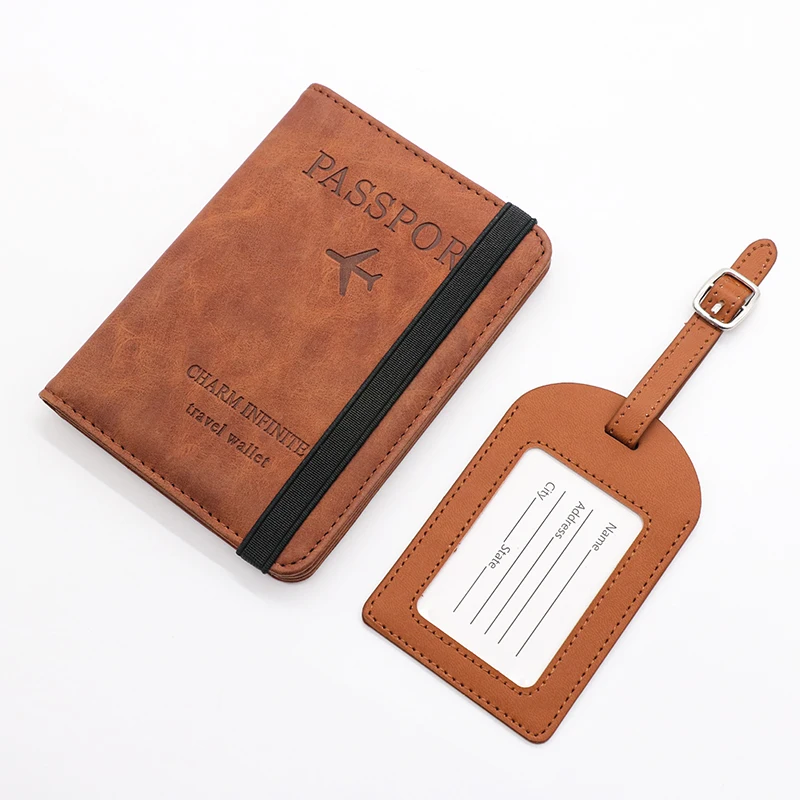 Хит продаж кожаное сырье sафьяно держатель для вакцины и паспорта с технологией радиочастотной идентификации набор кожаных бирок багажа