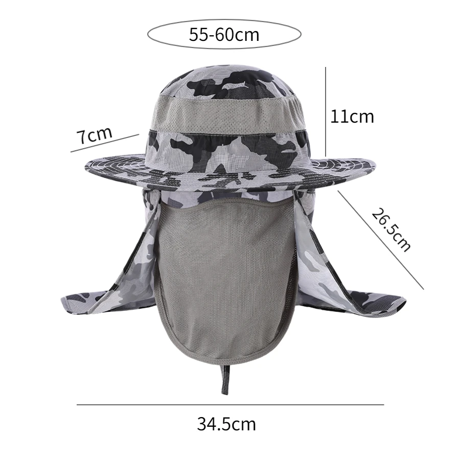 FF1402 UPF50+ Wide Brim Bucket Sun Hats UV Protection Breathable Visor Men Women Safari Fishermen Fishing Hat with Neck Flap