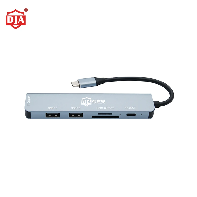 Aluminum Alloy 6 in 1 Type-c Docking Station USB2.0*2 6 Ports phone docking station Hub Adapter for Laptop Tablet PC