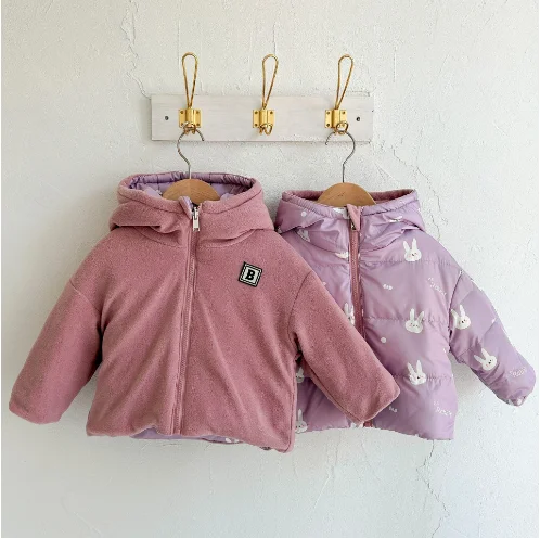 Autumn Winter Korean Version Baby Jacket Girls Double-Sided down Coat White Duck down Short Jacket for Kids