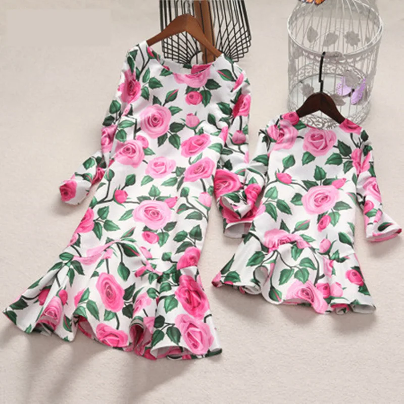 Mommy And Me Outfits Dresses Long Sleeve Mom And Daughter Set Dress Floral Mom And Daughter Set