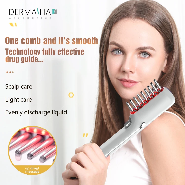 Dermasha Professional Red EMS Rechargeable Head Massager Brush Laser Hair Growth Scalp Massager Hair Comb Scalp Treatment Device