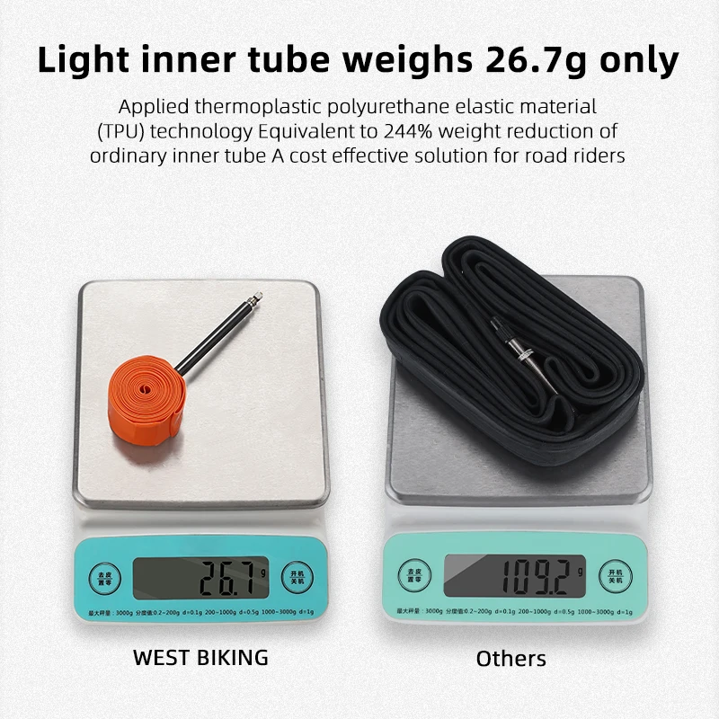 WEST BIKING 700C Road Bicycle TPU Inner Tube Nozzle Length 65 Small Orange Tire Cycling Accessories Mountain Bike Tires