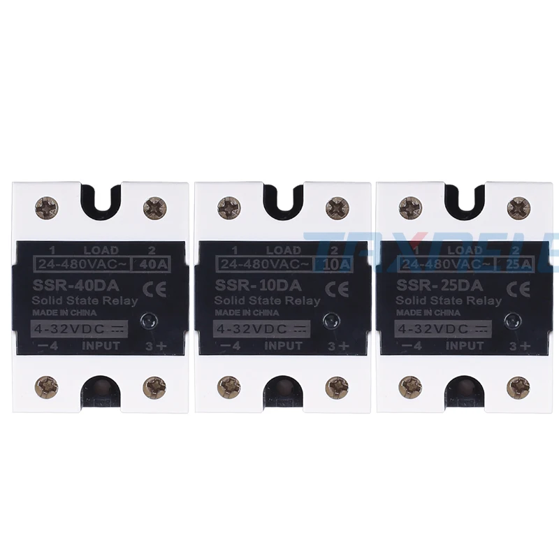 DC To AC SSR-40DA SSR 25DA 10DA Solid State Relay 4-32VDC Input 24-480VAC Output solid state relay Industrial Single black SSR