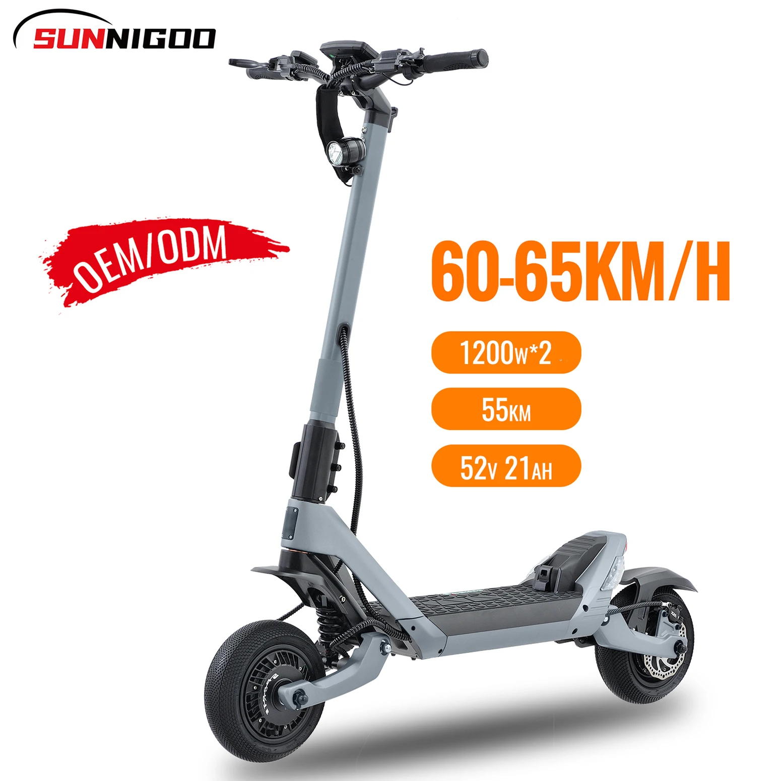 SUNNIGOO 65Km/h Max E-scooter 2400W Dual-motor 50kms Urban Scooter Electric With 52V 21Ah Battery