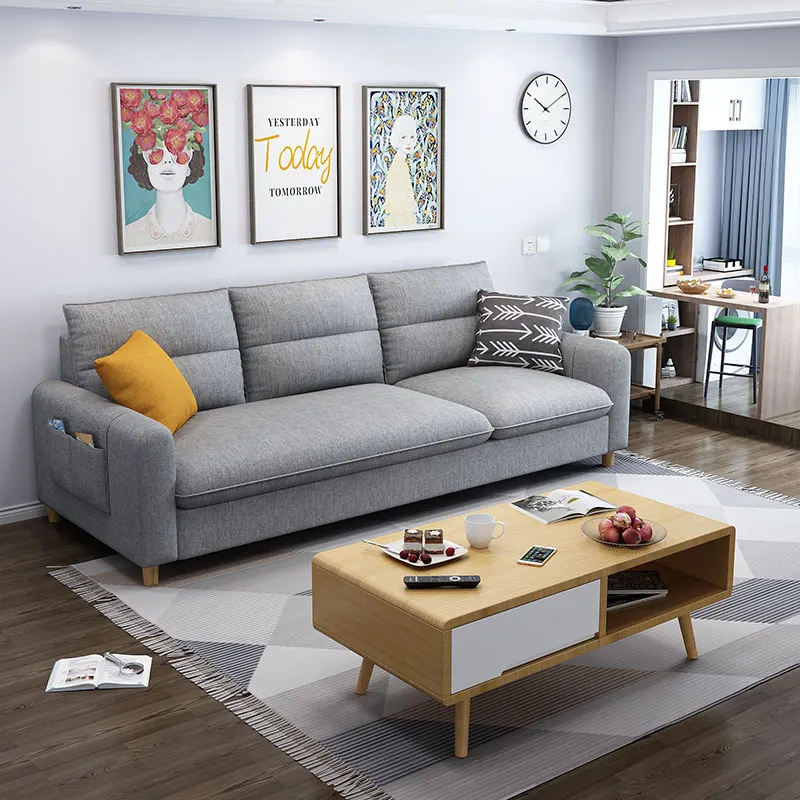Ins  2021 hot selling  Fashion design Nordic luxury  modern living room 4 seater sofa cotton sofa with storage